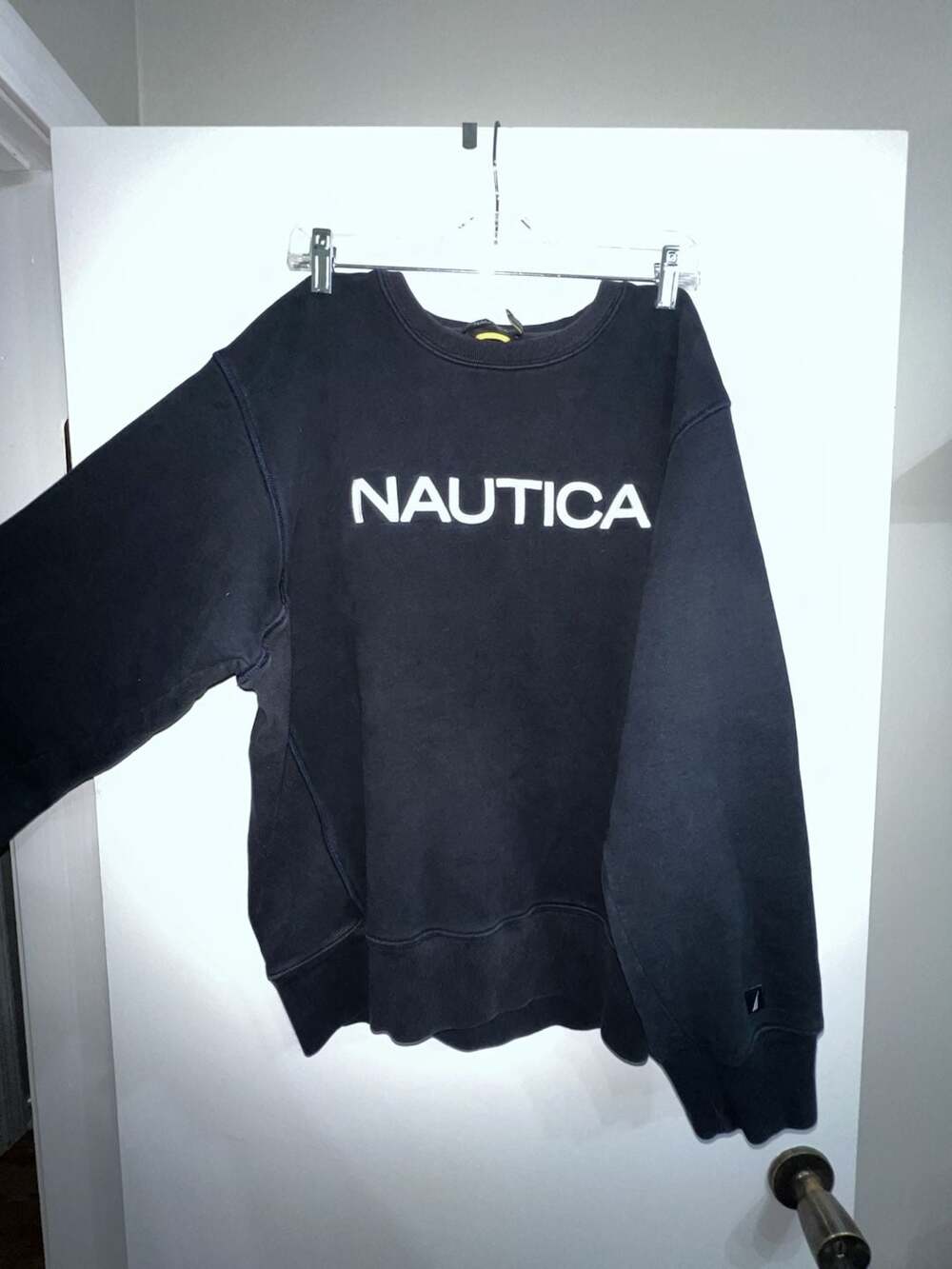 Nautica Crewneck Sweatshirt Spellout Logo Navy Blue Size L